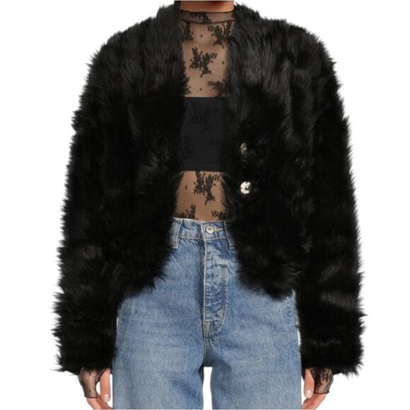 Free People Jackets & Blazers - Free People Black Faux Fur Cropped Jacket